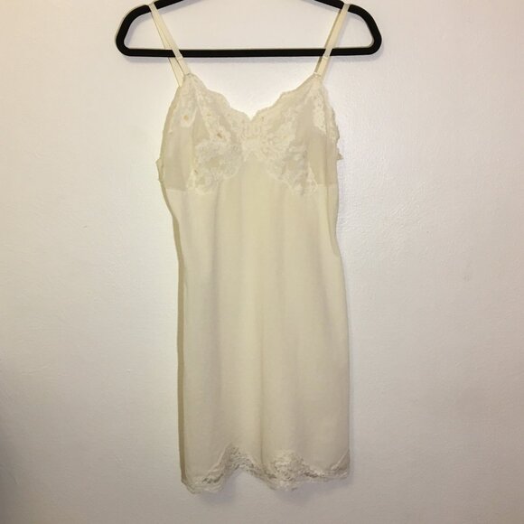Vintage 60s 70s White Lace Daisy Full Slip  Anti Cling Crepe Sexy Slip Dress  (1 - Picture 7 of 14